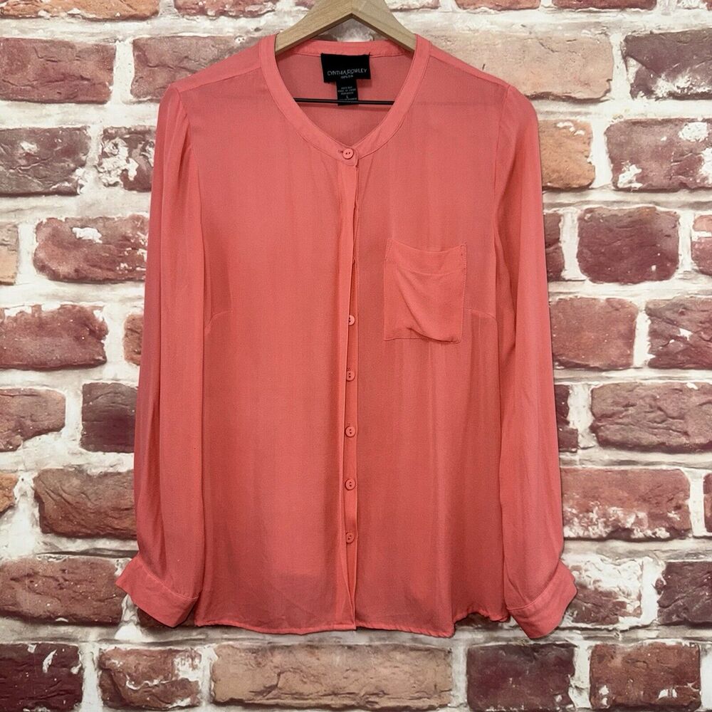 Anthropologie Cynthia Rowley Top Shirt Womens Large Coral Pink Silk Button Front